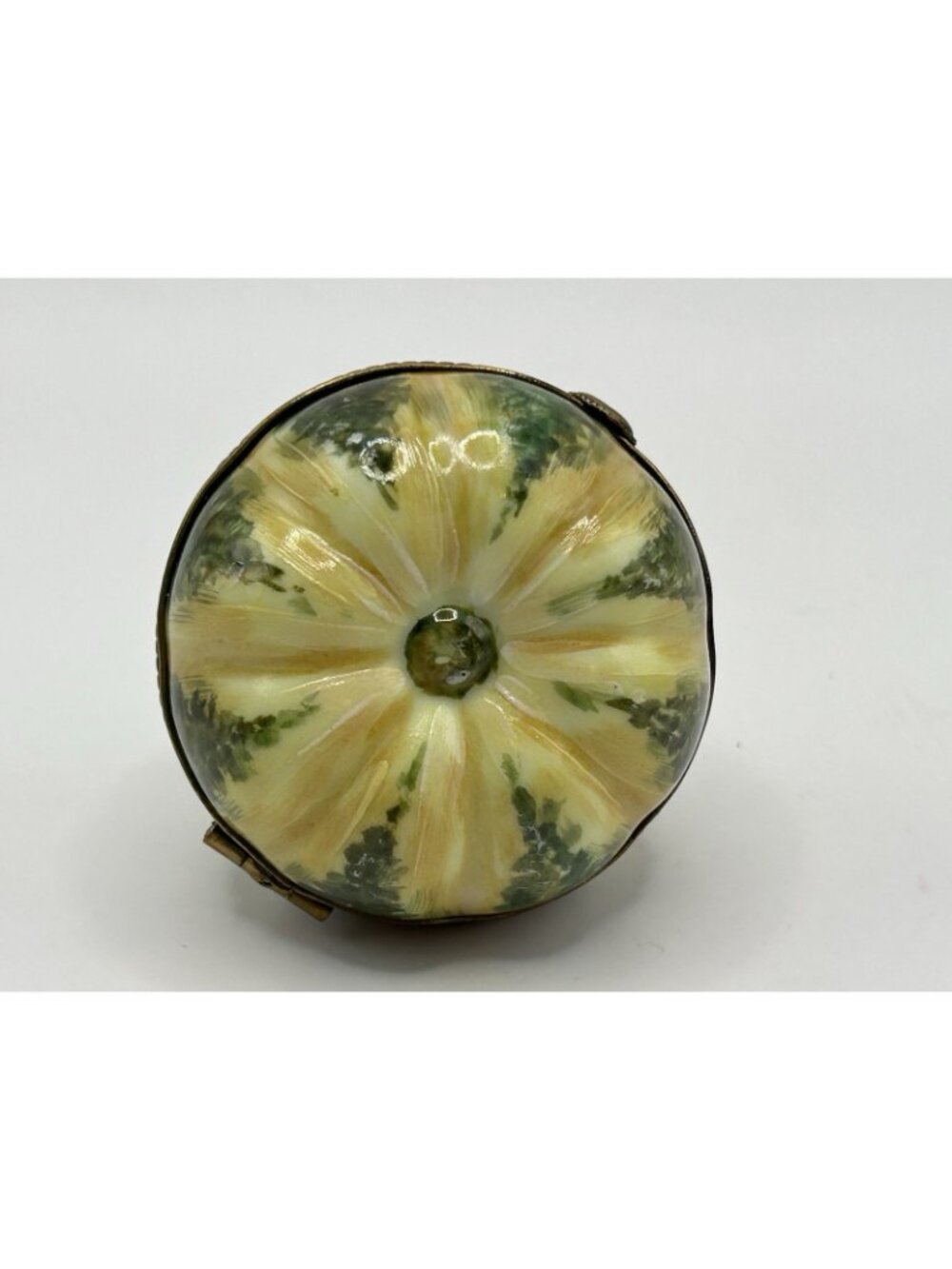 Limoges France Pumpkin Squash Trinket Box Peint Main Hinged Porcelain Green Gift - Picture 8 of 16